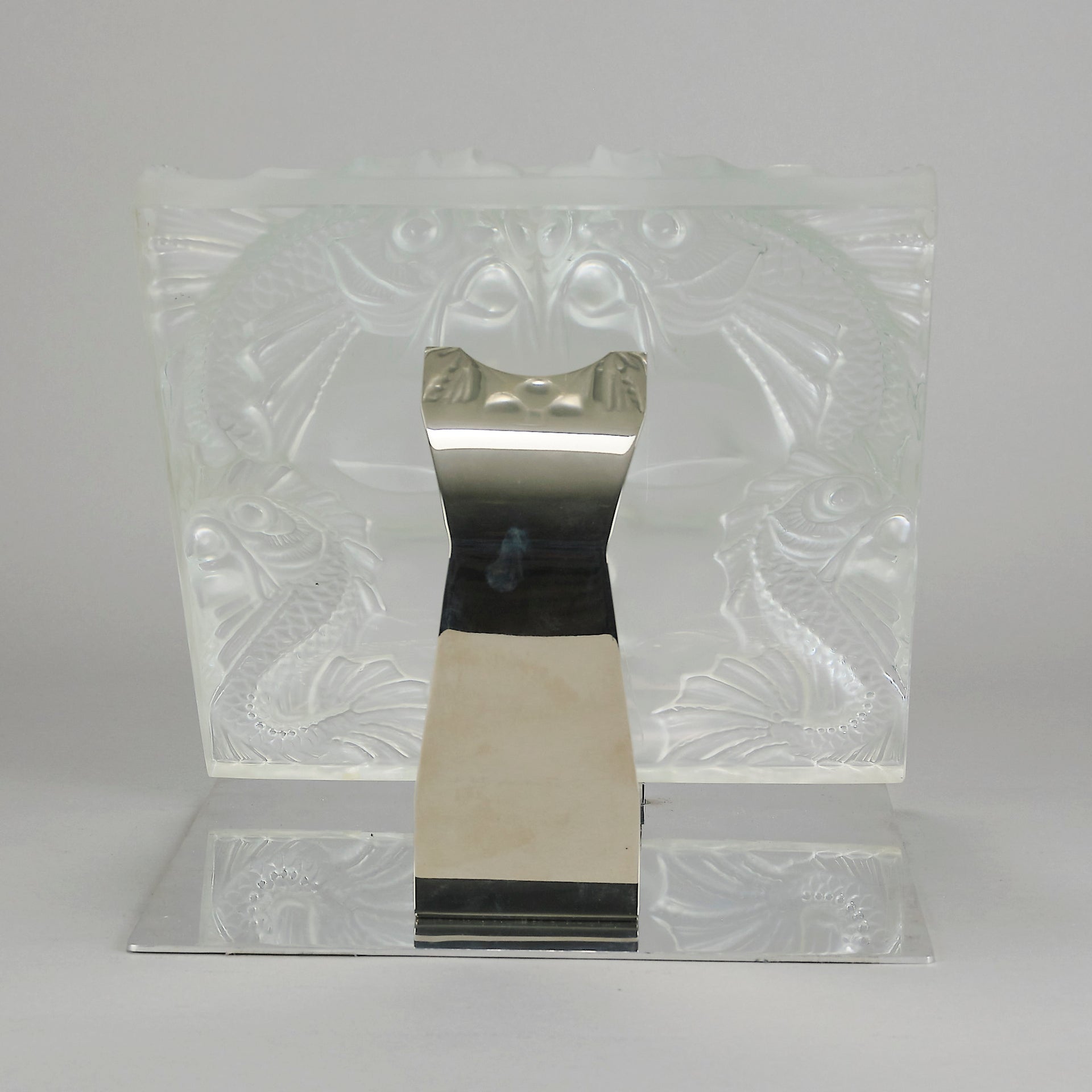 Masque De Femme by Marc Lalique An excellent mid 20th Century clear and frosted glass wall plaque decorated with a pretty Art Deco face framed with exotic fish