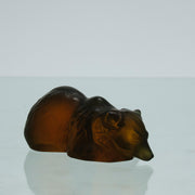 Ours Repose by Marc Lalique A sweet mid 20th Century frosted glass study of a resting bear, exhibiting excellent hand finished surface detail and rich deep amber colour