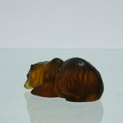 Ours Repose by Marc Lalique A sweet mid 20th Century frosted glass study of a resting bear, exhibiting excellent hand finished surface detail and rich deep amber colour