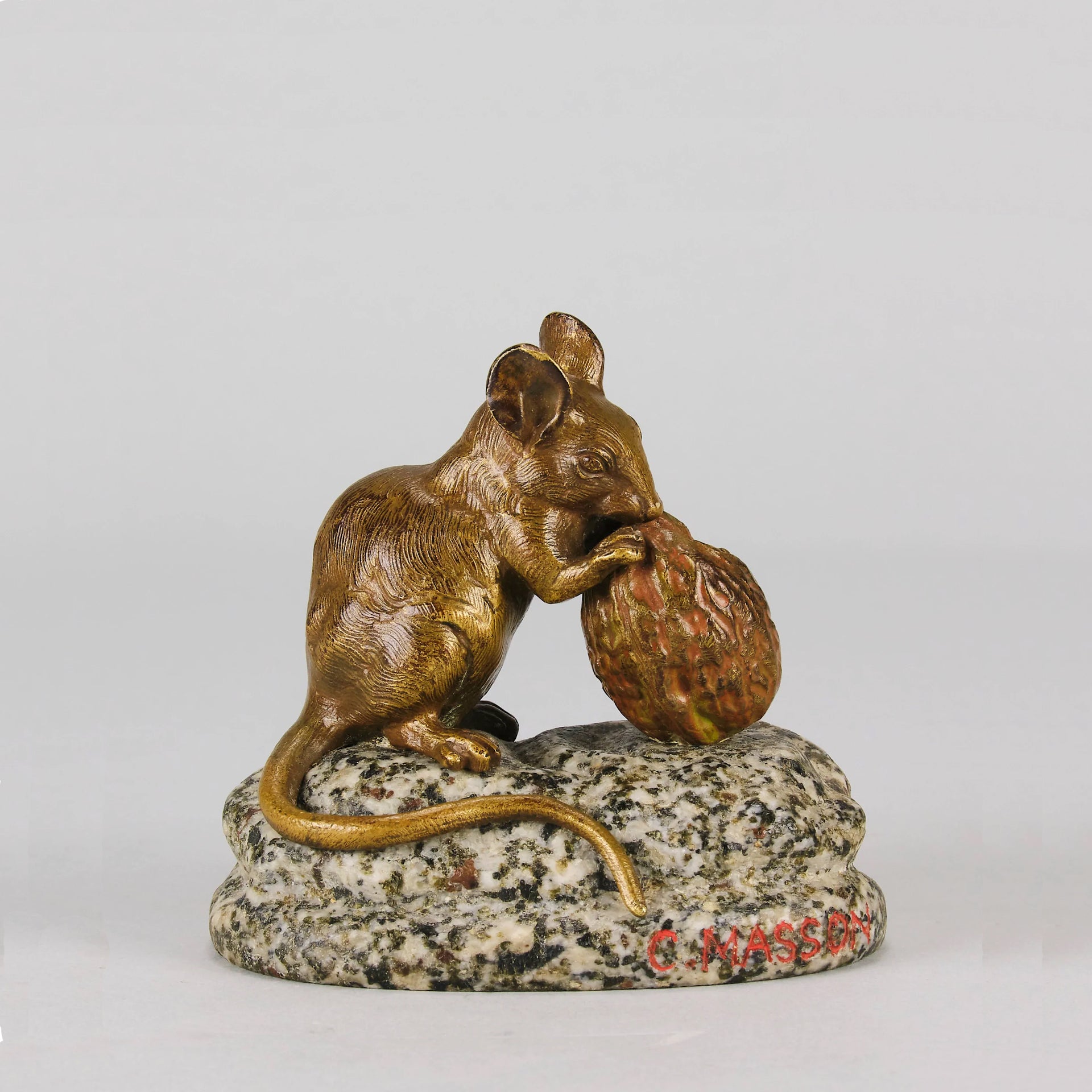 Mouse and Walnut - Clovis Masson - Antique Bronze - Bronze statues for sale - Bronze sculptures for sale - Antique bronze statues - Hickmet Fine Arts