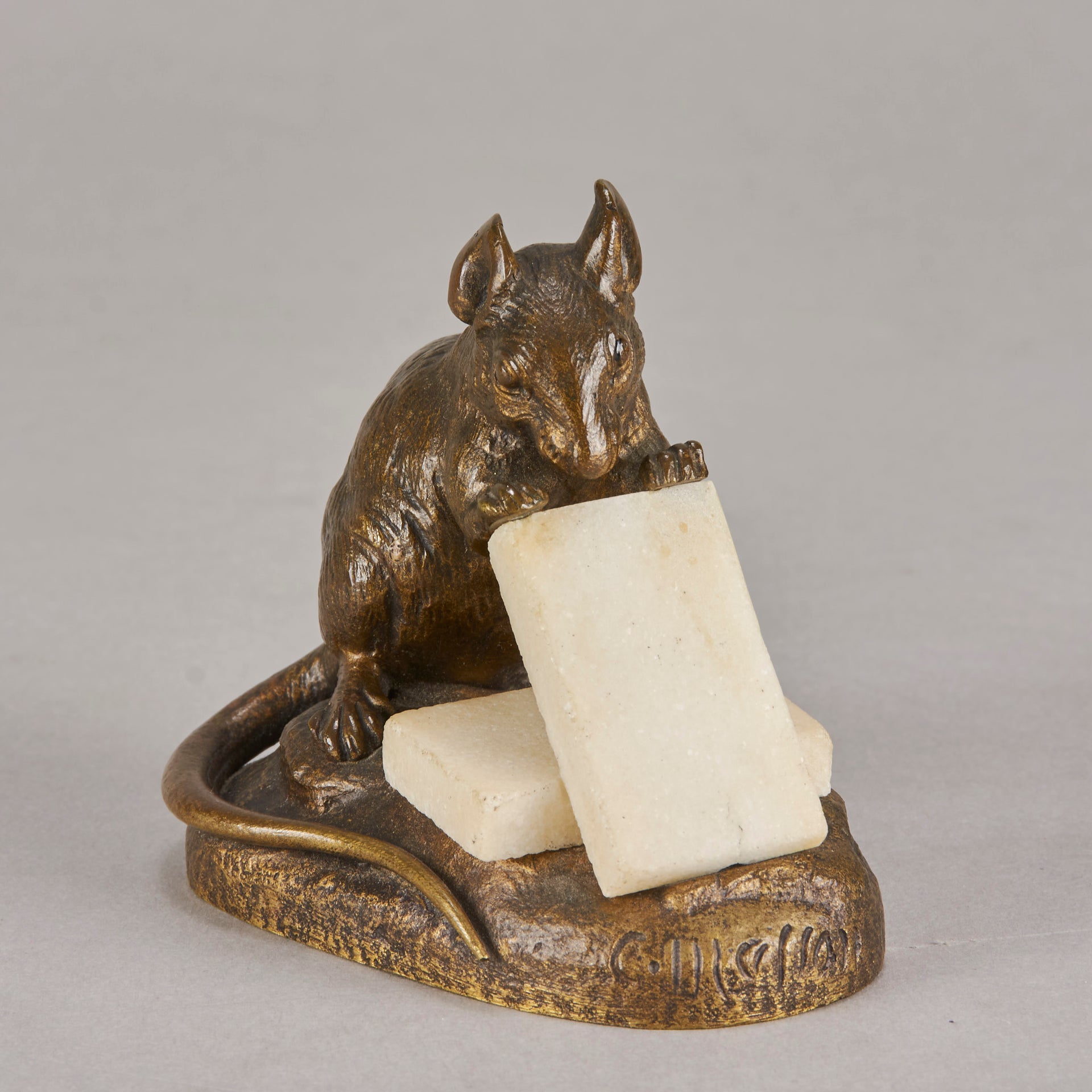 Masson bronze mouse and cheese - Animaliers - Antique Bronze - Hickmet Fine Arts