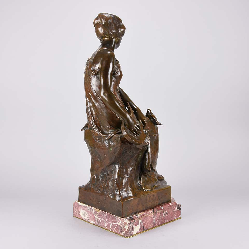 Maurice Bouval Bronze - Femma Avec Oiseaux - Hickmet Fine Arts