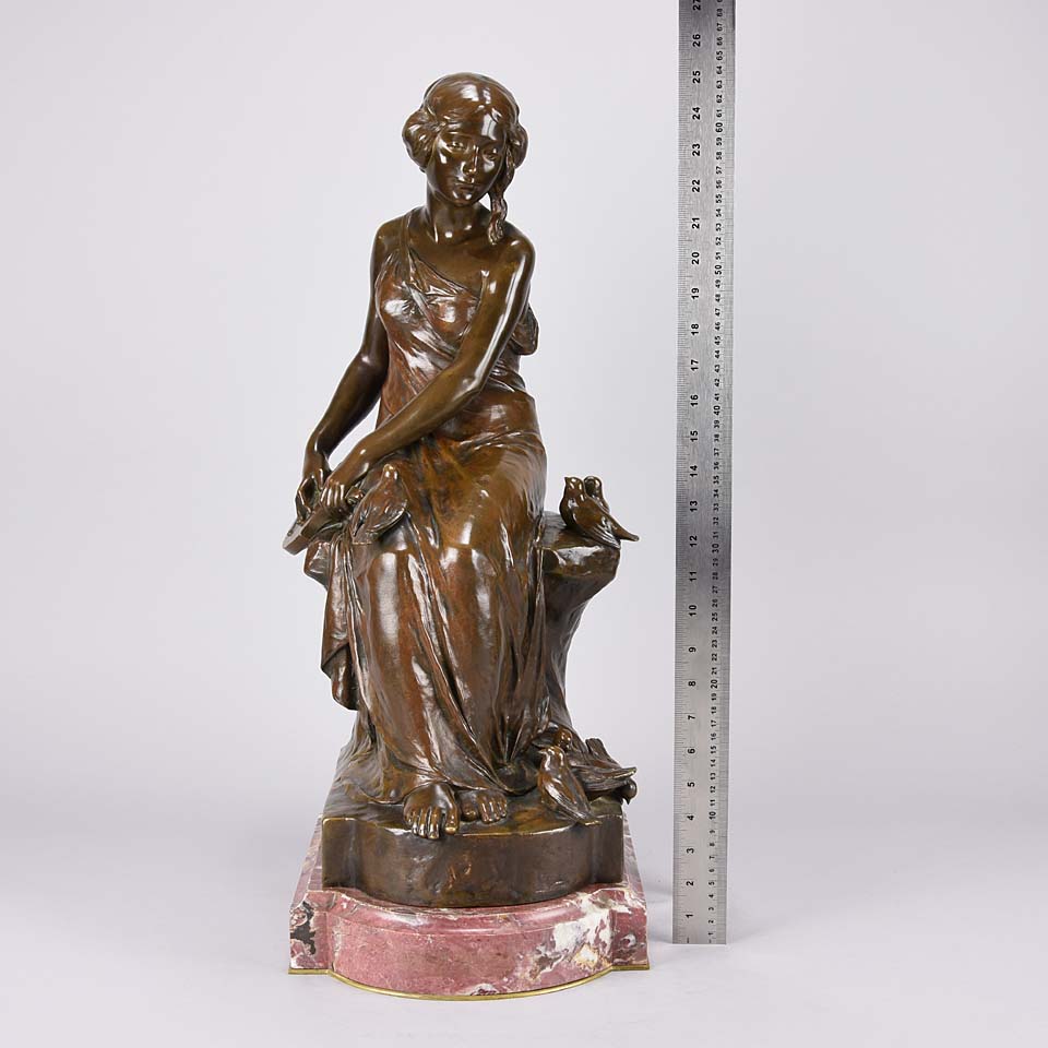 Maurice Bouval Bronze - Femma Avec Oiseaux - Hickmet Fine Arts