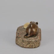 Antique Bronze Statue of a mouse nibbling some cheese depicted in cream marble. The bronze study exhibiting excellent hand chased surface detail and good colour, raised on a rough hewn granite base