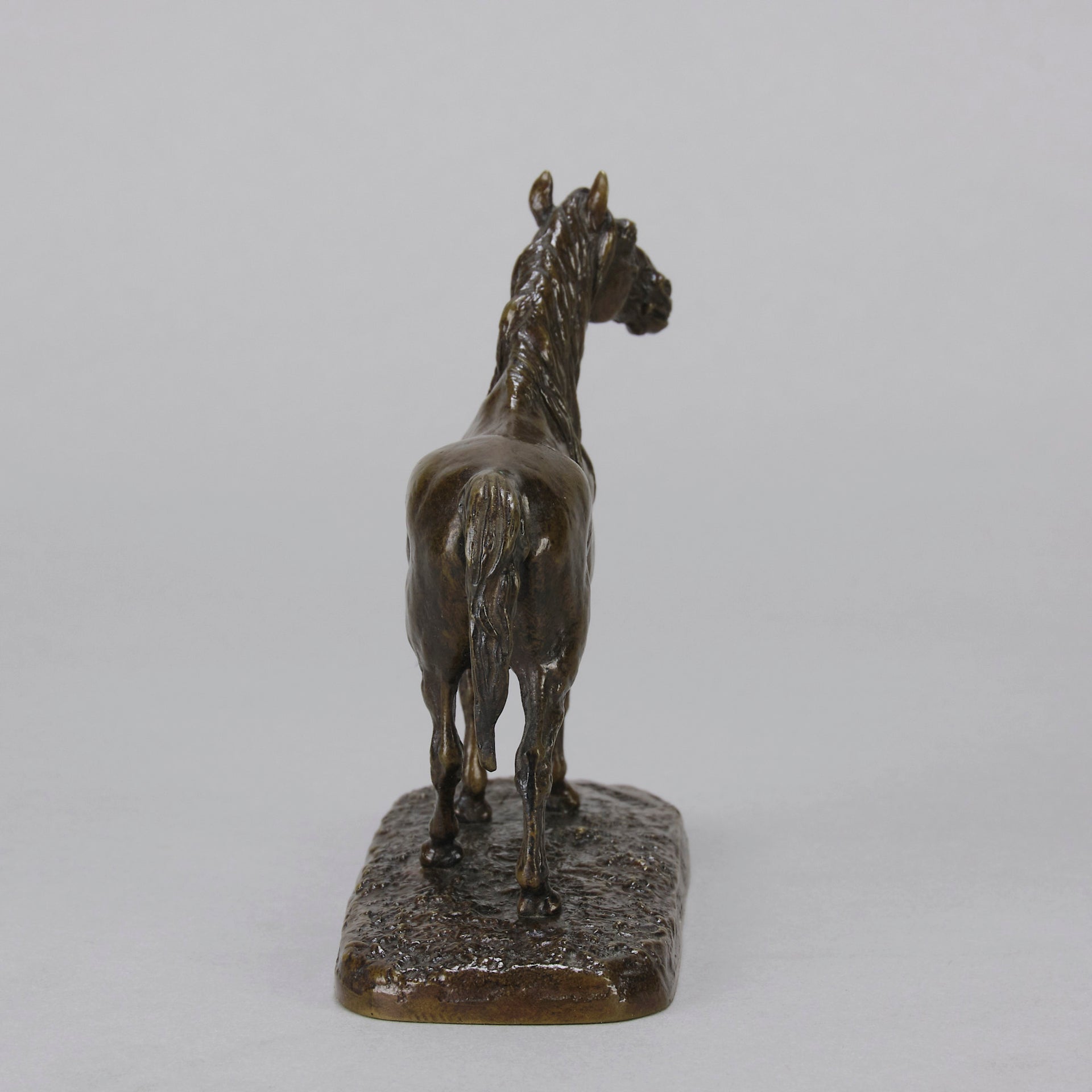 Cheval Arabe - Ibrahim No.3 Antique Bronze statue of 'Ibrahim' an Arab Stallion by Pierre-Jules Mêne standing with wonderful rich brown colour lightly rubbed to a golden hue hand finished with intricate surface detail standing on a naturalistic rectangular base