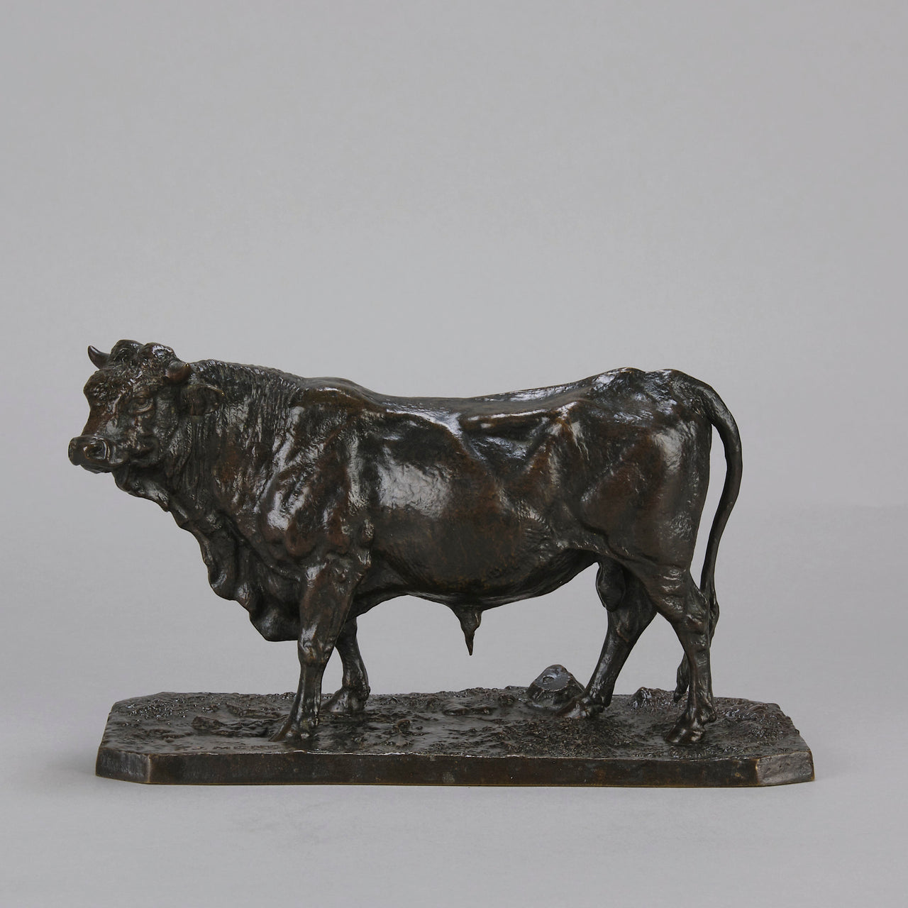 Taureau Normand No.2 A majestic mid 19th Century Animalier bronze study of a large bull by Pierre Jules Mene