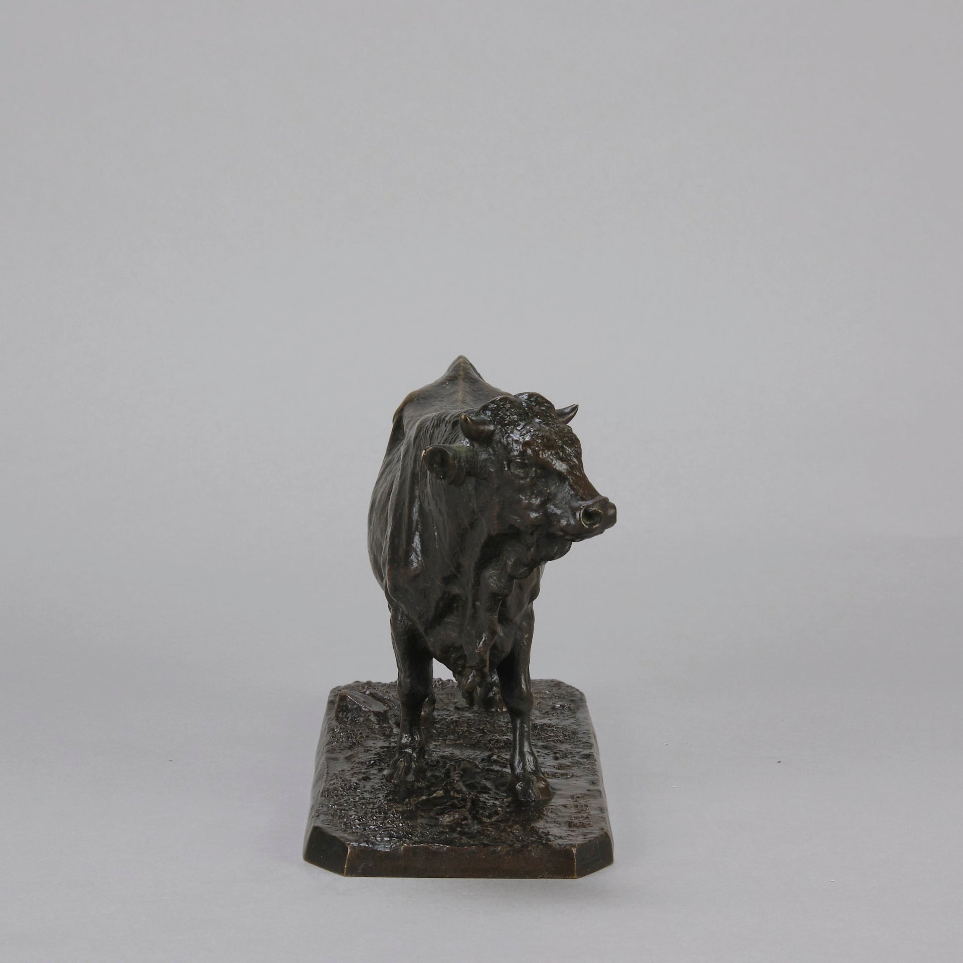 Taureau Normand No.2 A majestic mid 19th Century Animalier bronze study of a large bull by Pierre Jules Mene