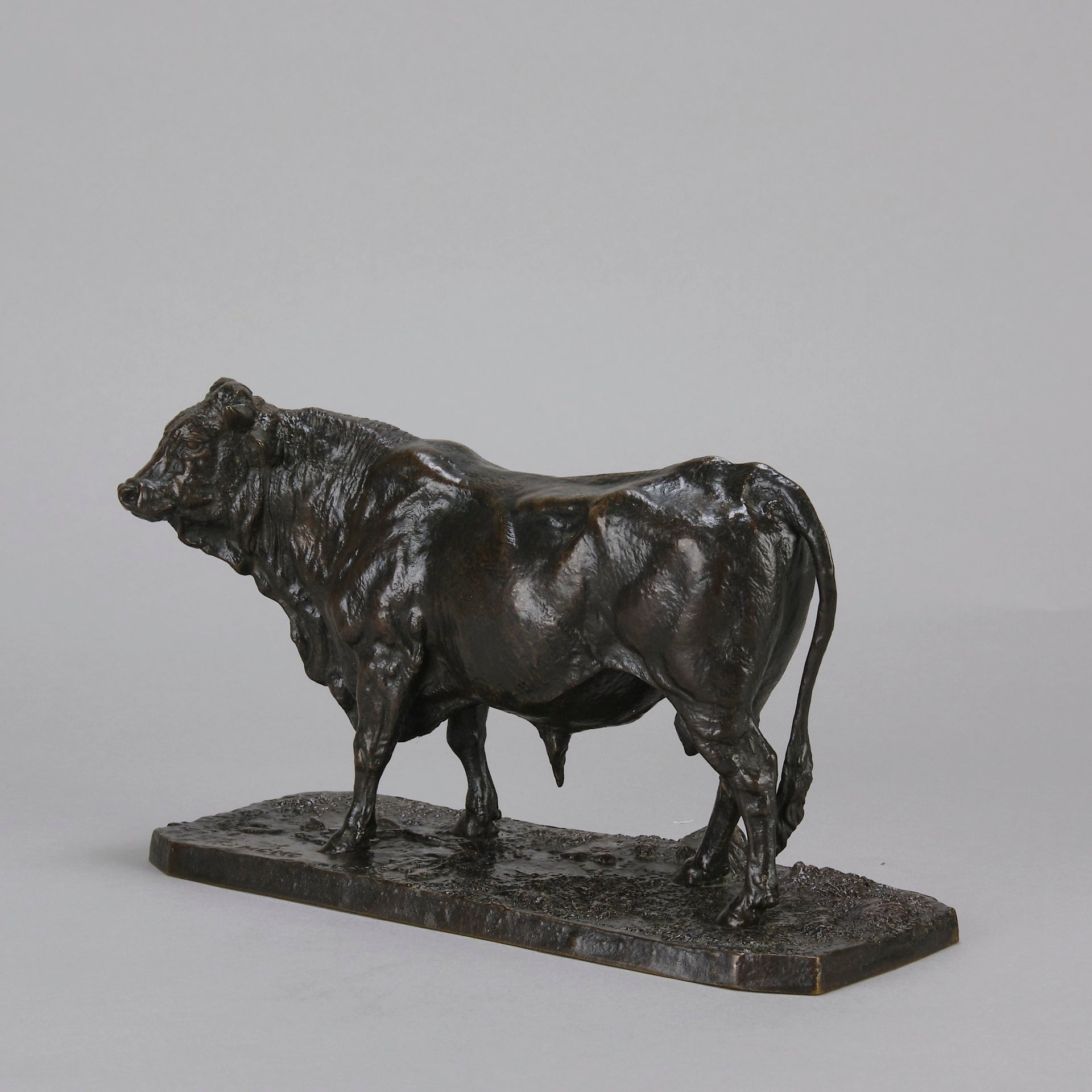 Taureau Normand No.2 A majestic mid 19th Century Animalier bronze study of a large bull by Pierre Jules Mene