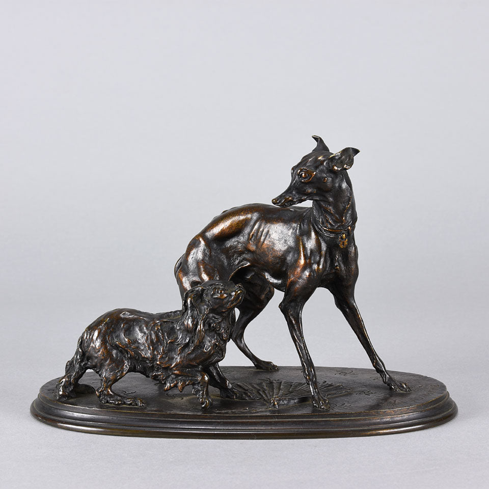 Animalier Mene Bronze - Greyhound and King Charles - Hickmet Fine Arts