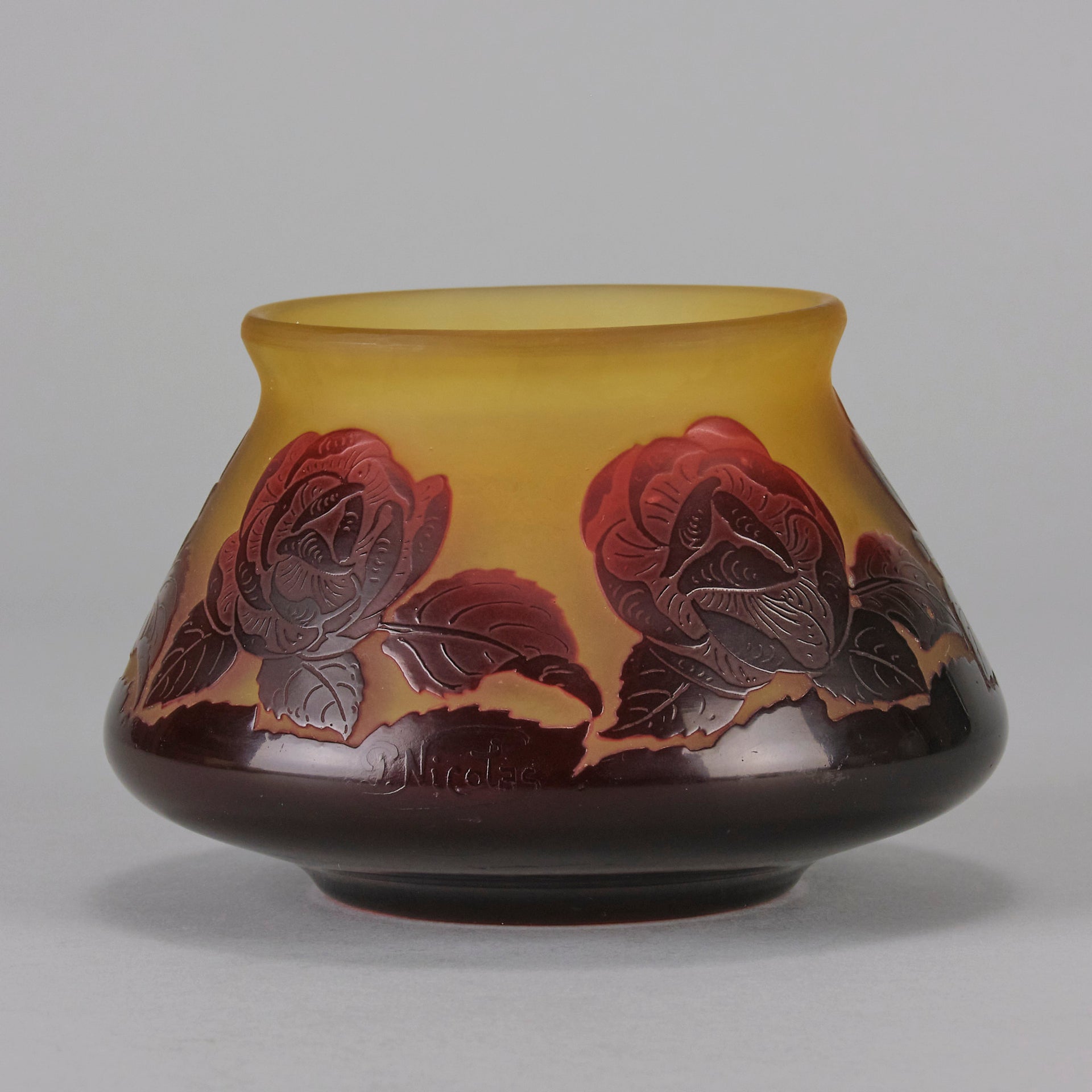 Cameo glass entitled "Floral Bowl" by Paul Nicolas - Hickmet Fine Arts