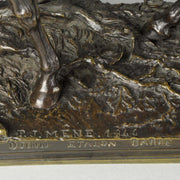 Djinn - Etalon Barbe by Antoine louis barye an antique bronze study of a stallion standing behind a post and rail fence
