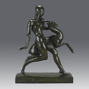 Art Deco Sculpture - Nymph & Deer by Pierre Traverse - Hickmet Fine Arts 