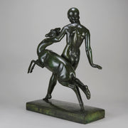 Art Deco Sculpture - Nymph & Deer by Pierre Traverse - Hickmet Fine Arts 