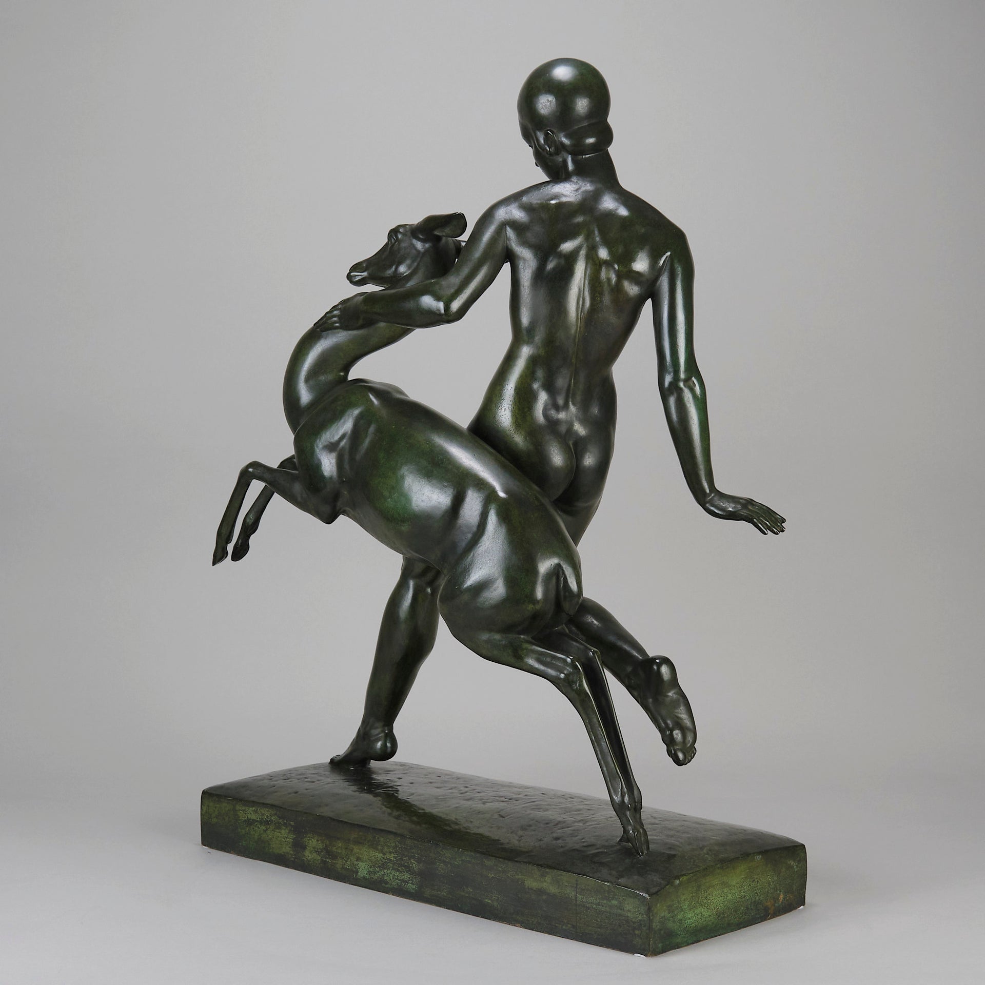Art Deco Sculpture - Nymph & Deer by Pierre Traverse - Hickmet Fine Arts 