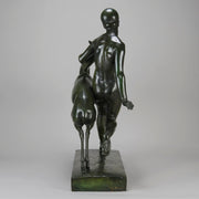 Art Deco Sculpture - Nymph & Deer by Pierre Traverse - Hickmet Fine Arts 