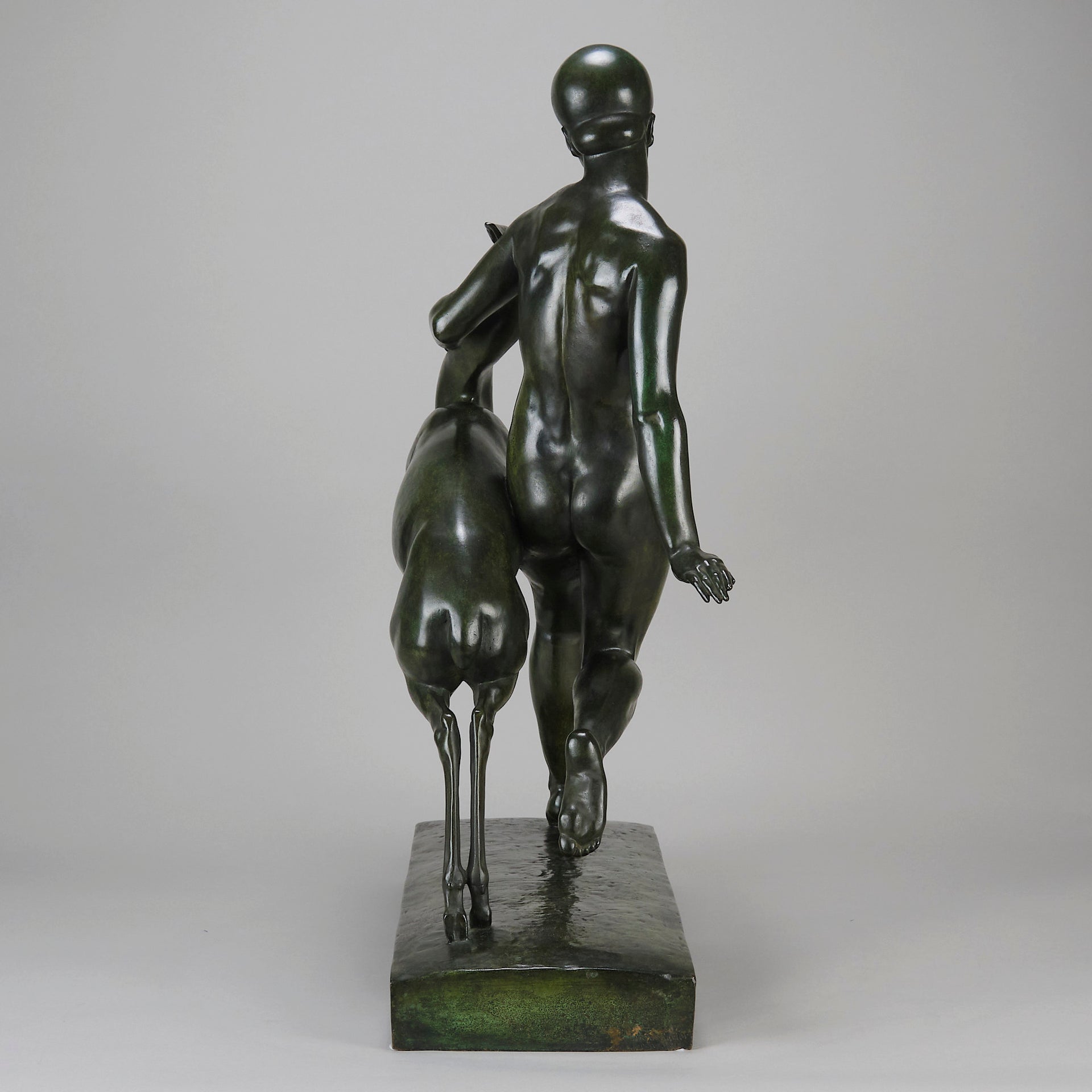 Art Deco Sculpture - Nymph & Deer by Pierre Traverse - Hickmet Fine Arts 