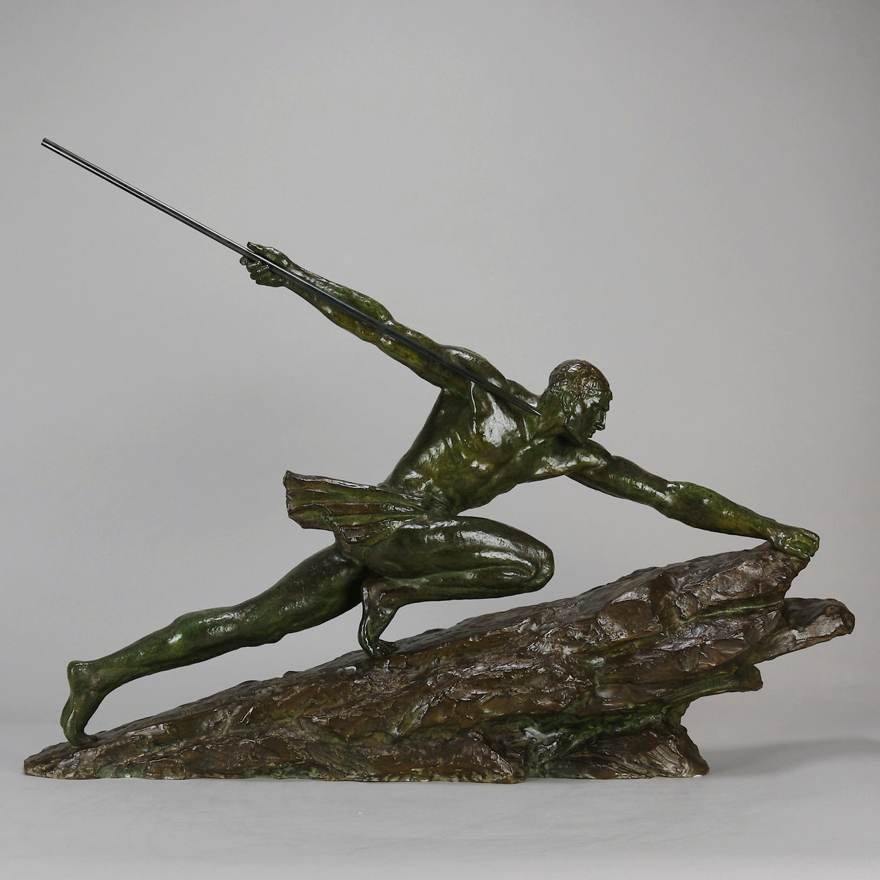 Man & Spear by Pierre Le Faguays - Art Deco Bronze - Hickmet Fine Arts