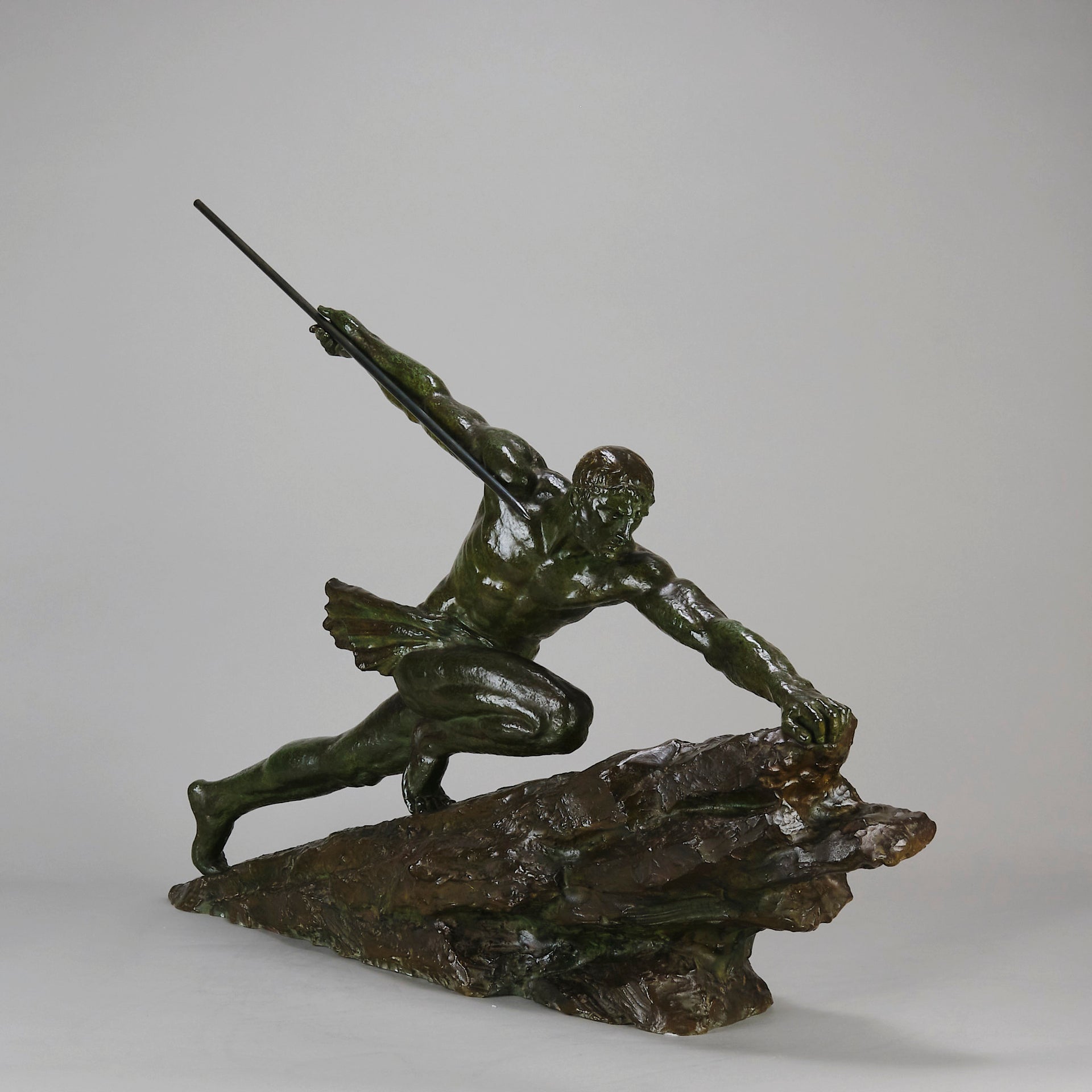 Man & Spear by Pierre Le Faguays - Art Deco Bronze - Hickmet Fine Arts