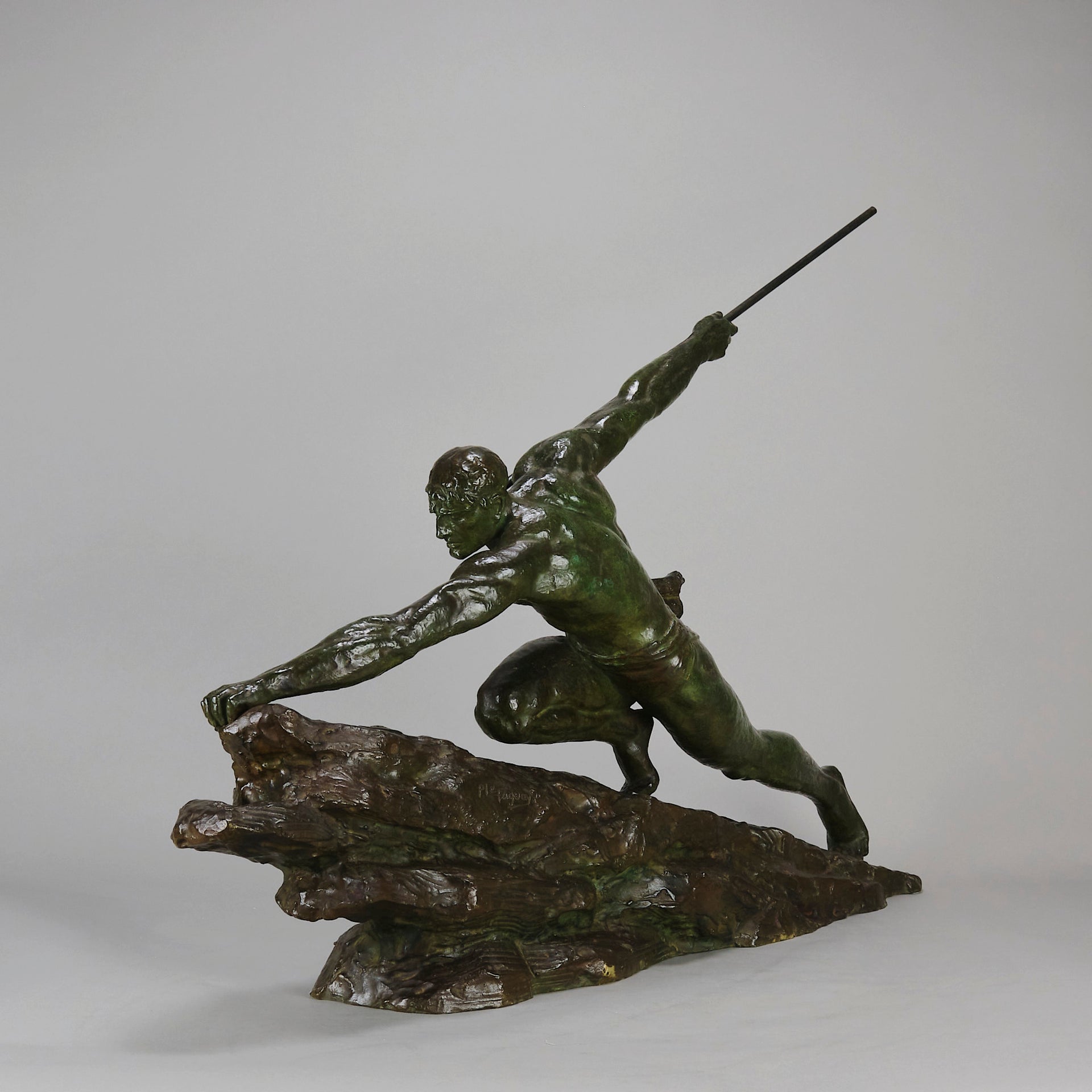 Man & Spear by Pierre Le Faguays - Art Deco Bronze - Hickmet Fine Arts