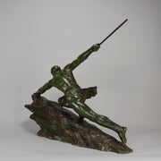 Man & Spear by Pierre Le Faguays - Art Deco Bronze - Hickmet Fine Arts