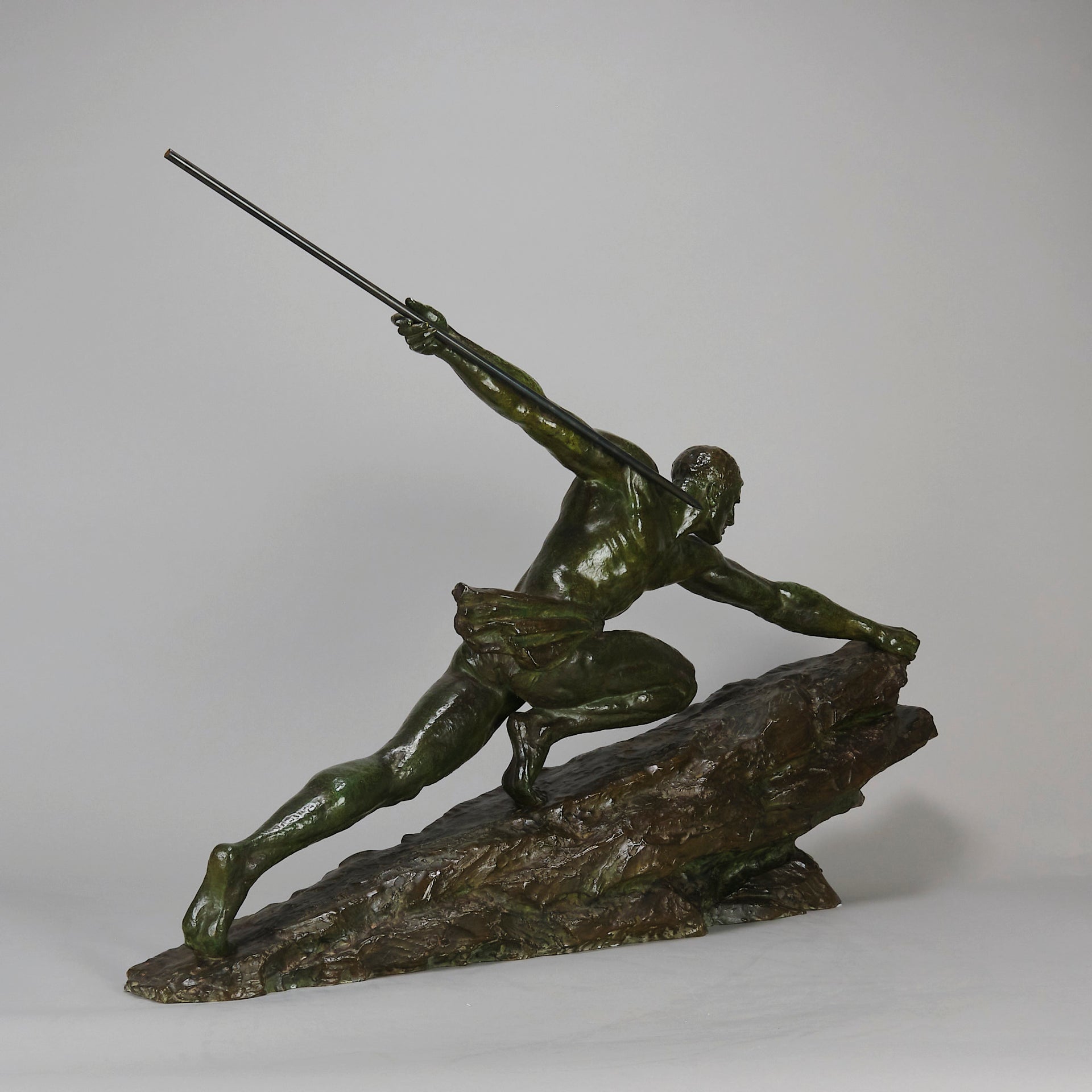 Man & Spear by Pierre Le Faguays - Art Deco Bronze - Hickmet Fine Arts