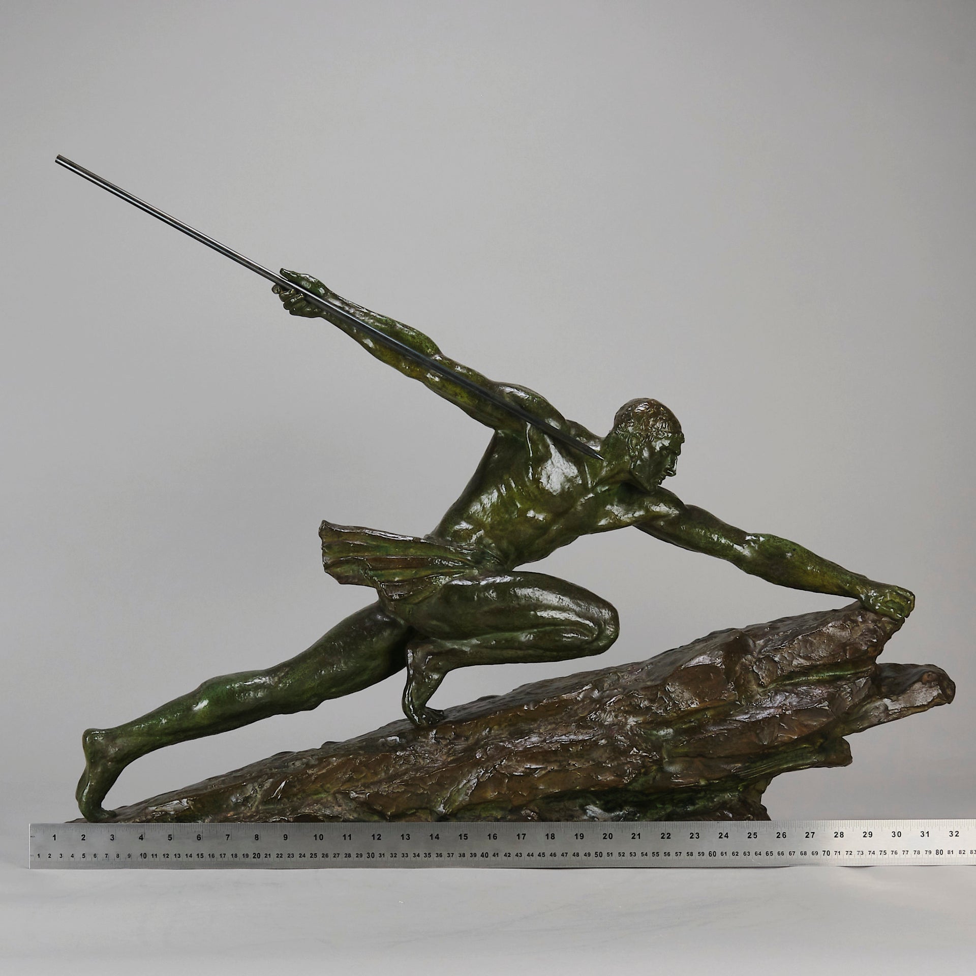 Man & Spear by Pierre Le Faguays - Art Deco Bronze - Hickmet Fine Arts