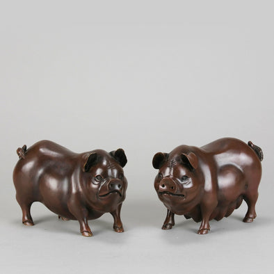 Italian Bronze Pigs "Boar and Sow"