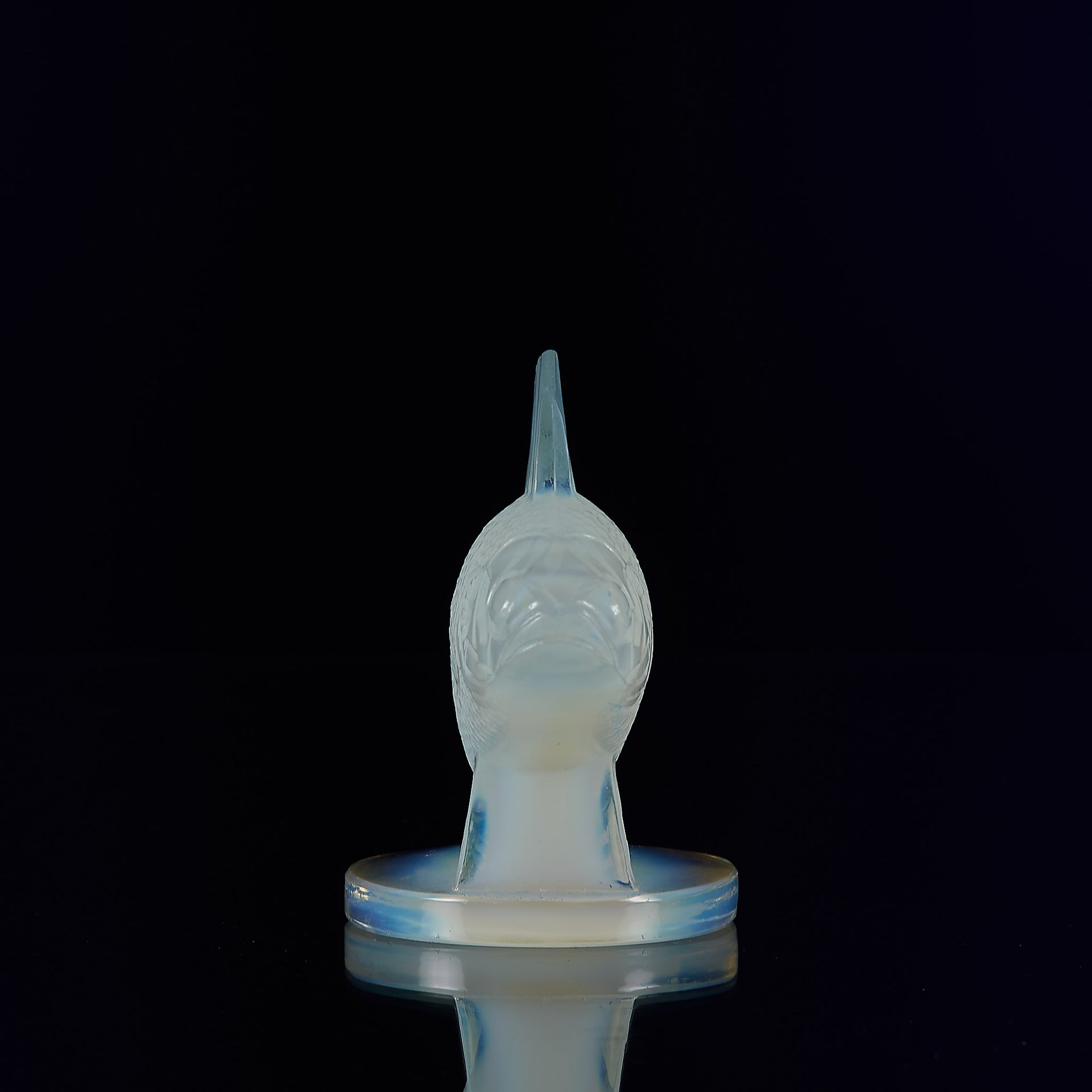 Perche Car Mascot by René Lalique a 20th Century Art Deco opalescent glass car mascot modelled as a swimming perch with excellent surface detail and deep sky blue colour