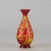 Art Nouveau Glass Vase Red Floral Cabinet Vase by Émile Gallé A beautiful early 20th Century cameo glass vase acid cut and etched with a bright red floral decoration against a warm orange background