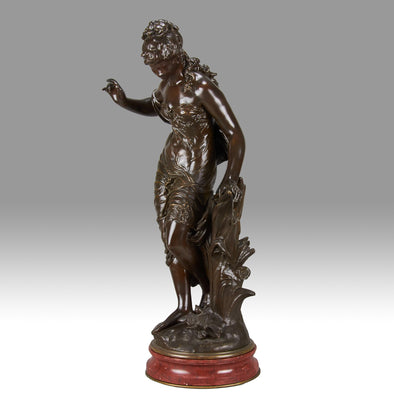 Art Nouveau Antique Bronze statues - Femme avec Oiseau by A Moreau – Moreau Bronze - Hickmet Fine Arts
