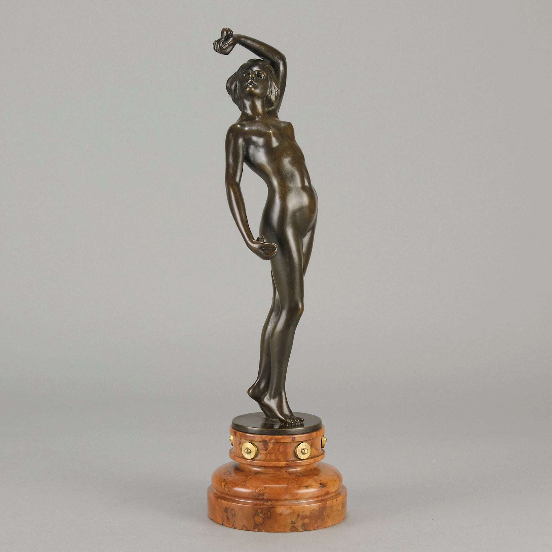 Flamenco Dancer by T Curts a charming Art Nouveau bronze figure of a flamboyant flamenco dancer holding a striking pose, her diaphonous gilded dress seductively draped over her, pinned and hinged to be removed in order to reveal her beautiful naked body