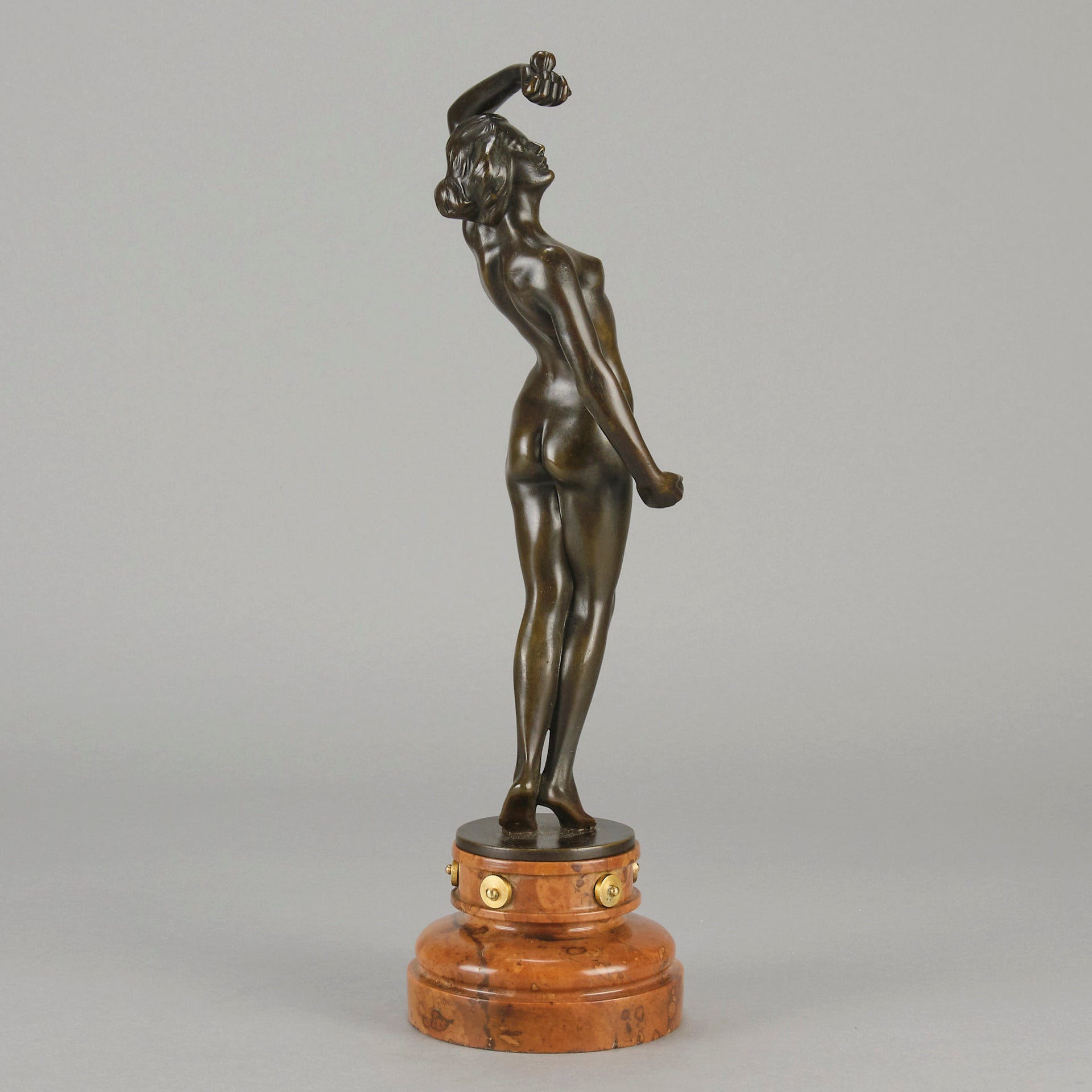 Flamenco Dancer by T Curts a charming Art Nouveau bronze figure of a flamboyant flamenco dancer holding a striking pose, her diaphonous gilded dress seductively draped over her, pinned and hinged to be removed in order to reveal her beautiful naked body