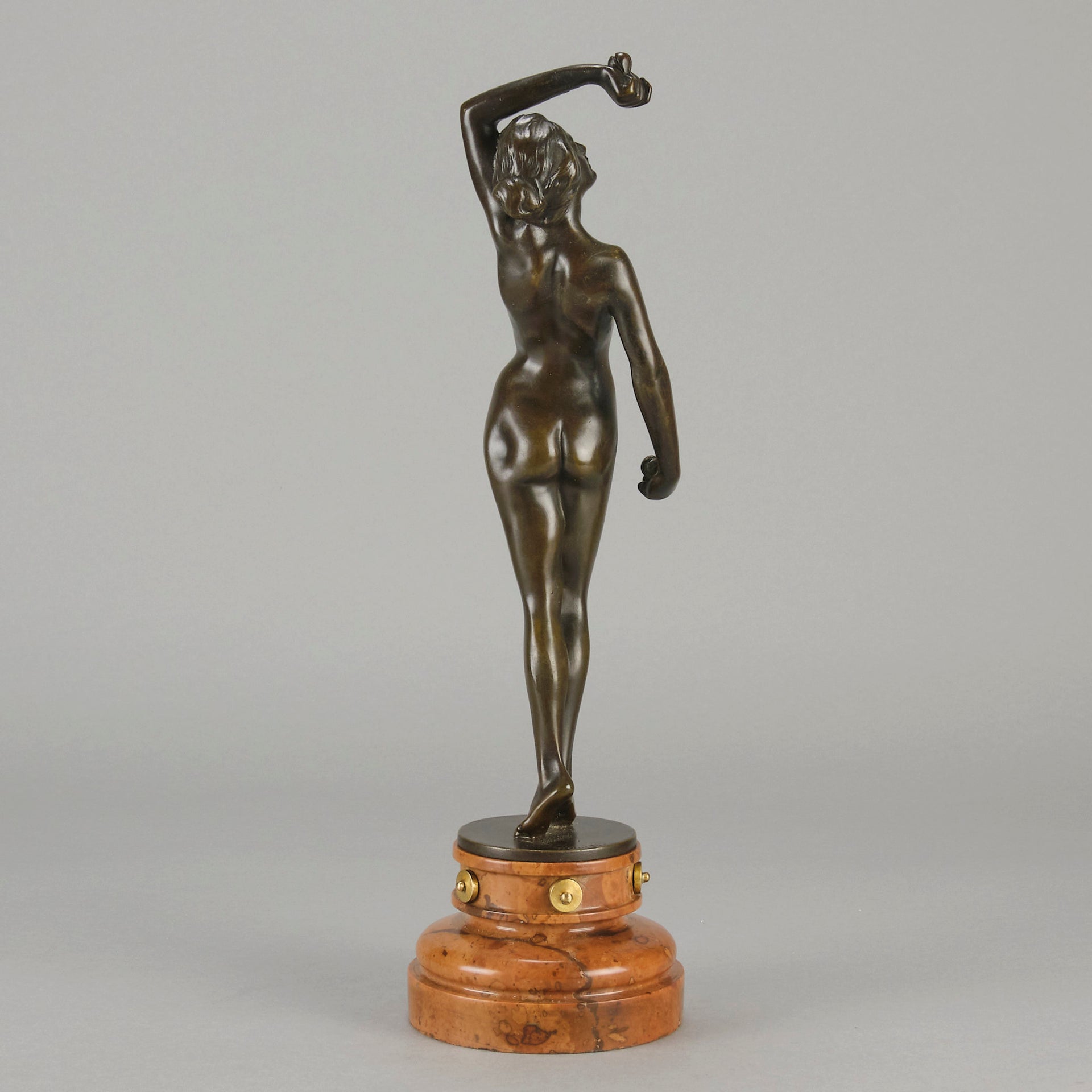 Flamenco Dancer by T Curts a charming Art Nouveau bronze figure of a flamboyant flamenco dancer holding a striking pose, her diaphonous gilded dress seductively draped over her, pinned and hinged to be removed in order to reveal her beautiful naked body