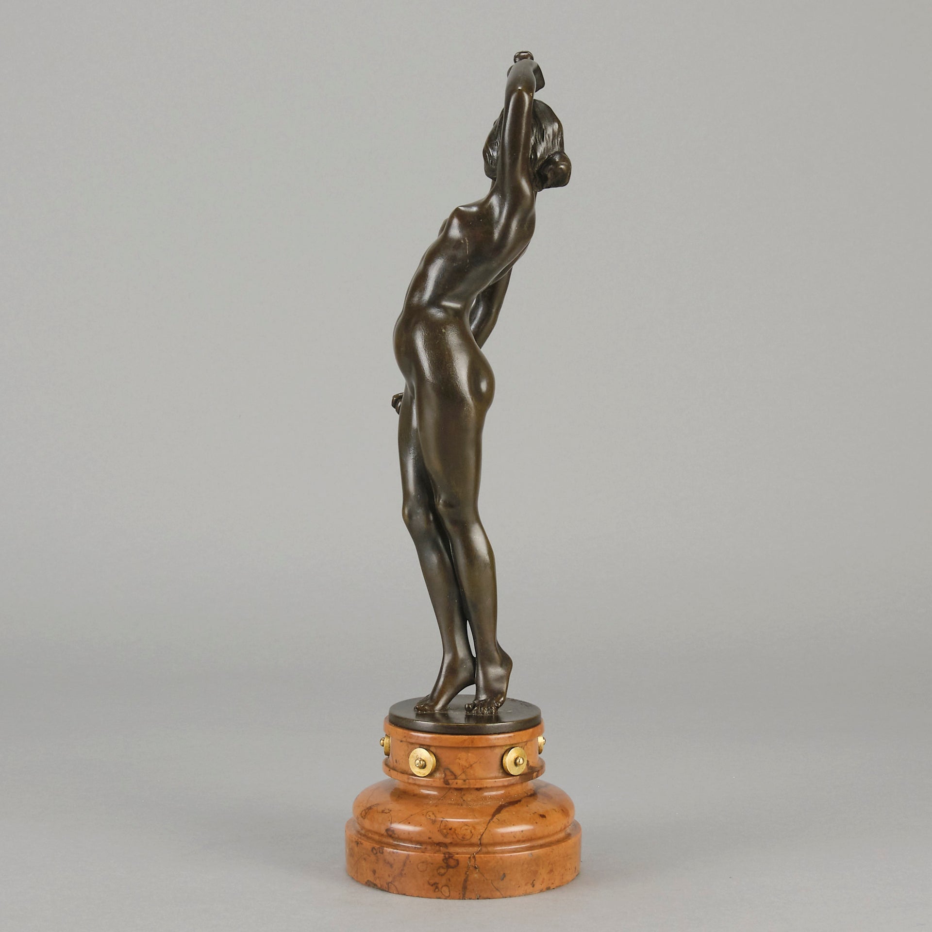 Flamenco Dancer by T Curts a charming Art Nouveau bronze figure of a flamboyant flamenco dancer holding a striking pose, her diaphonous gilded dress seductively draped over her, pinned and hinged to be removed in order to reveal her beautiful naked body