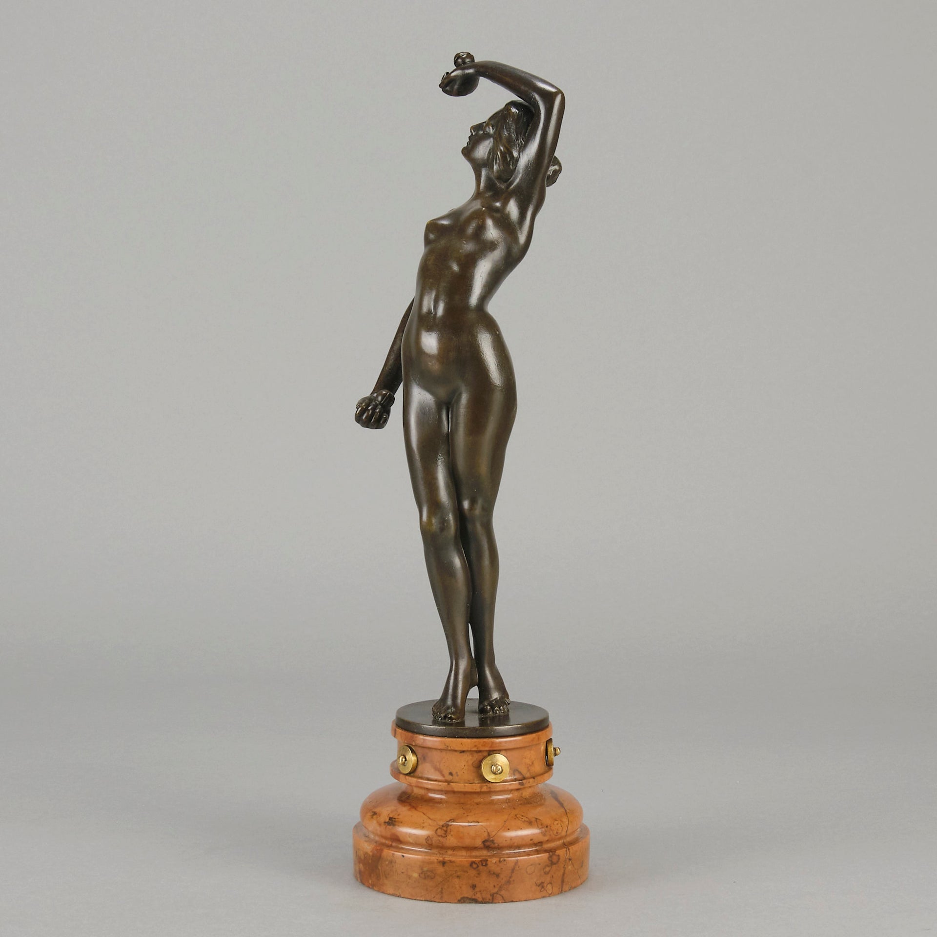 Flamenco Dancer by T Curts a charming Art Nouveau bronze figure of a flamboyant flamenco dancer holding a striking pose, her diaphonous gilded dress seductively draped over her, pinned and hinged to be removed in order to reveal her beautiful naked body