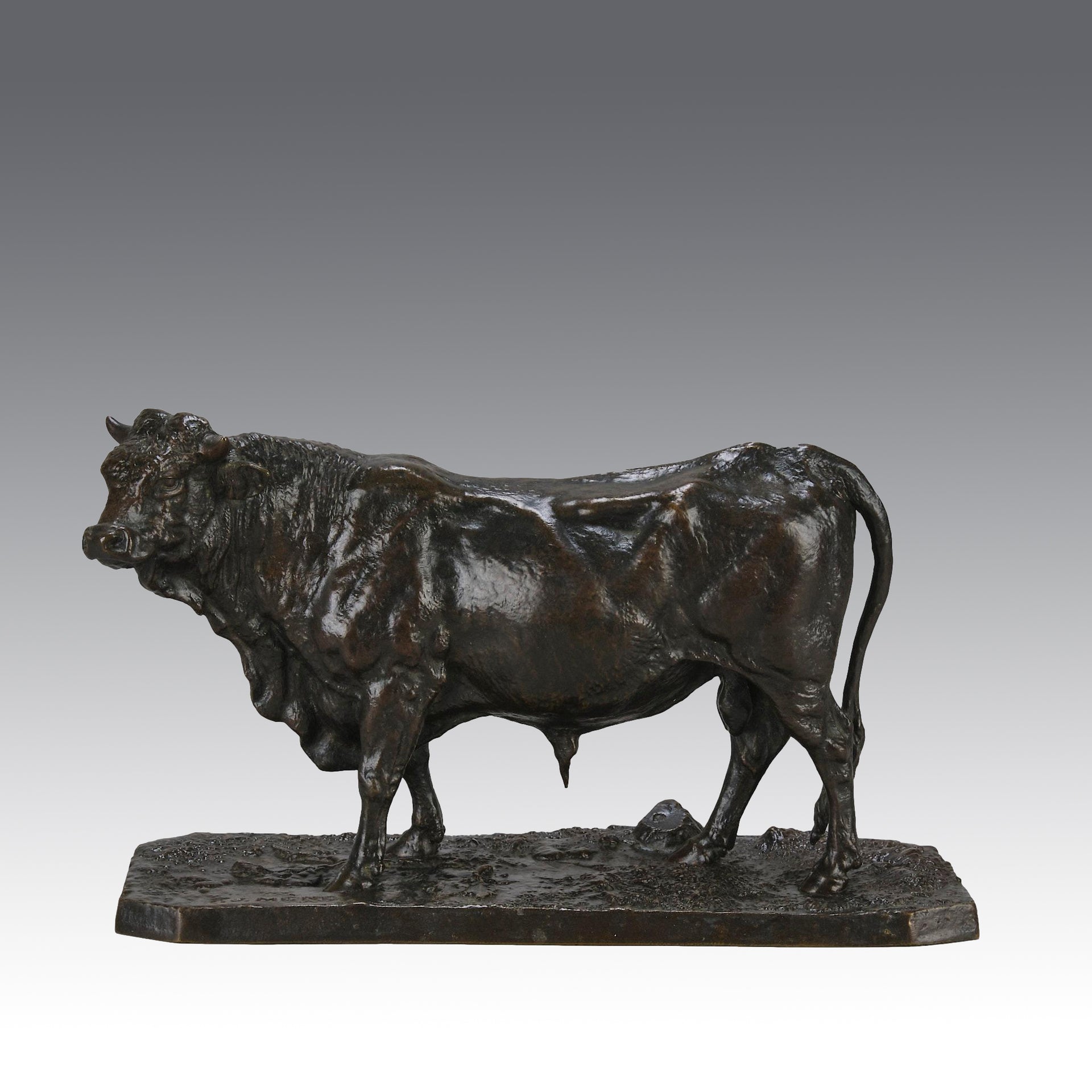 Taureau Normand No.2 A majestic mid 19th Century Animalier bronze study of a large bull by Pierre Jules Mene