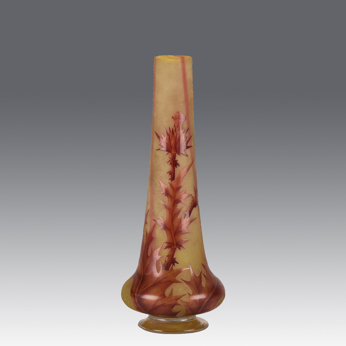Daum Thistle Vase - Art Nouveau Cameo Vase - Daum Freres Glass - Art Nouveau Glass - Hickmet Fine Arts