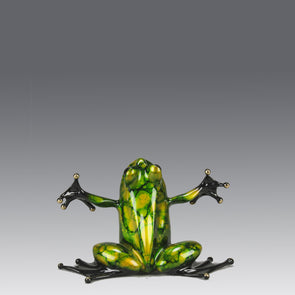 Tim Cotterill Hug - A vibrant limited edition bronze study of a frog balancing on its hind with its frog legs outstretched as if its welcoming a hug - Hickmet Fine Arts