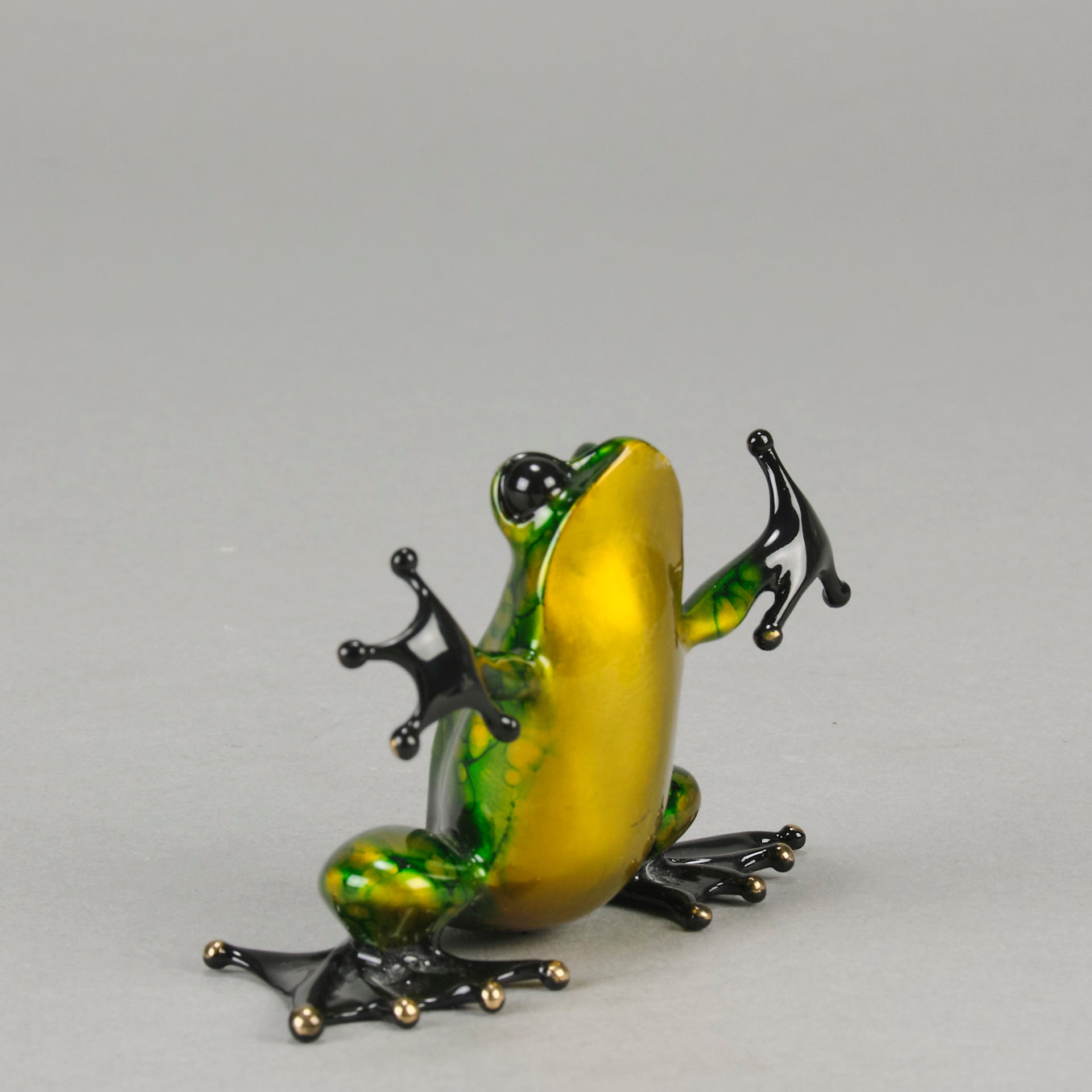 Tim Cotterill Hug - A vibrant limited edition bronze study of a frog balancing on its hind with its frog legs outstretched as if its welcoming a hug - Hickmet Fine Arts