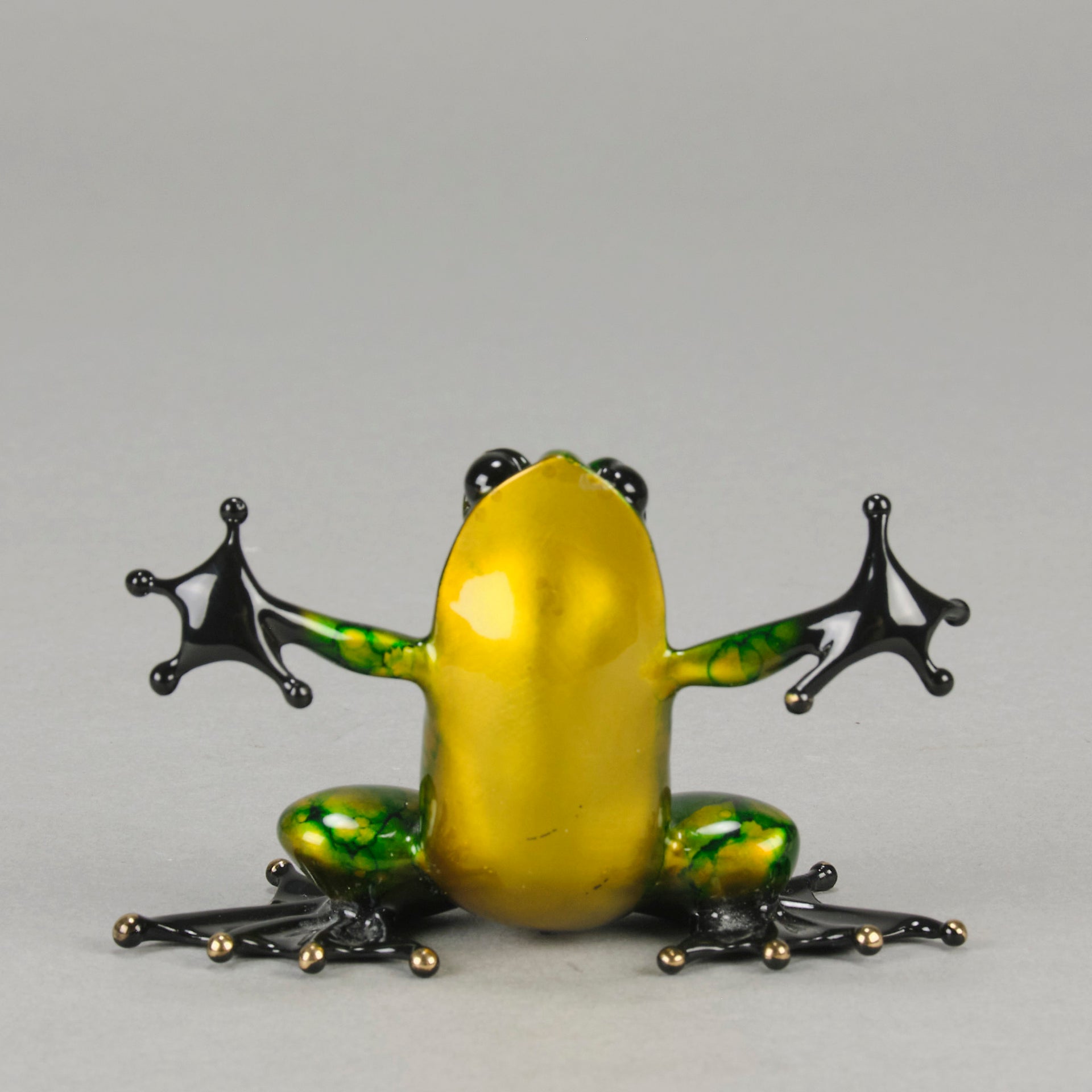 Tim Cotterill Hug - A vibrant limited edition bronze study of a frog balancing on its hind with its frog legs outstretched as if its welcoming a hug - Hickmet Fine Arts