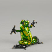 Tim Cotterill Hug - A vibrant limited edition bronze study of a frog balancing on its hind with its frog legs outstretched as if its welcoming a hug - Hickmet Fine Arts