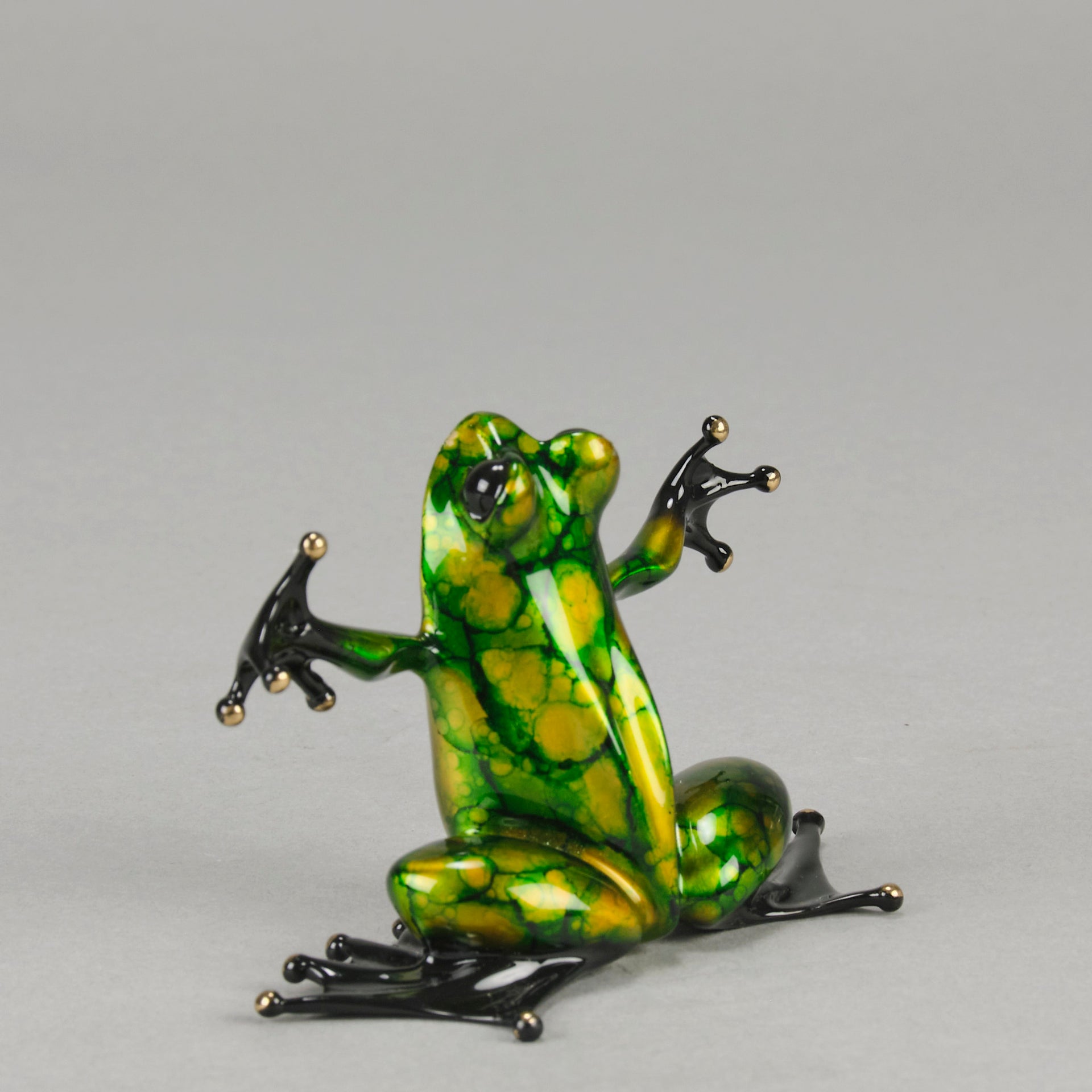 Tim Cotterill Hug - A vibrant limited edition bronze study of a frog balancing on its hind with its frog legs outstretched as if its welcoming a hug - Hickmet Fine Arts