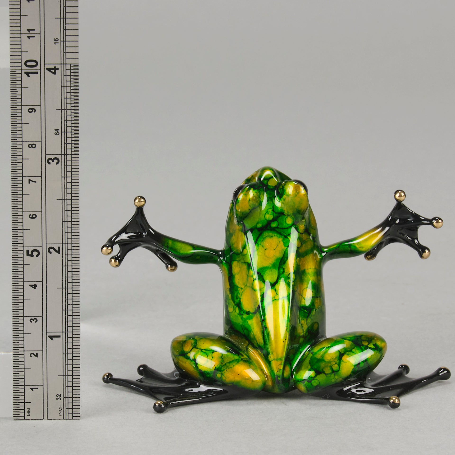 Tim Cotterill Hug - A vibrant limited edition bronze study of a frog balancing on its hind with its frog legs outstretched as if its welcoming a hug - Hickmet Fine Arts