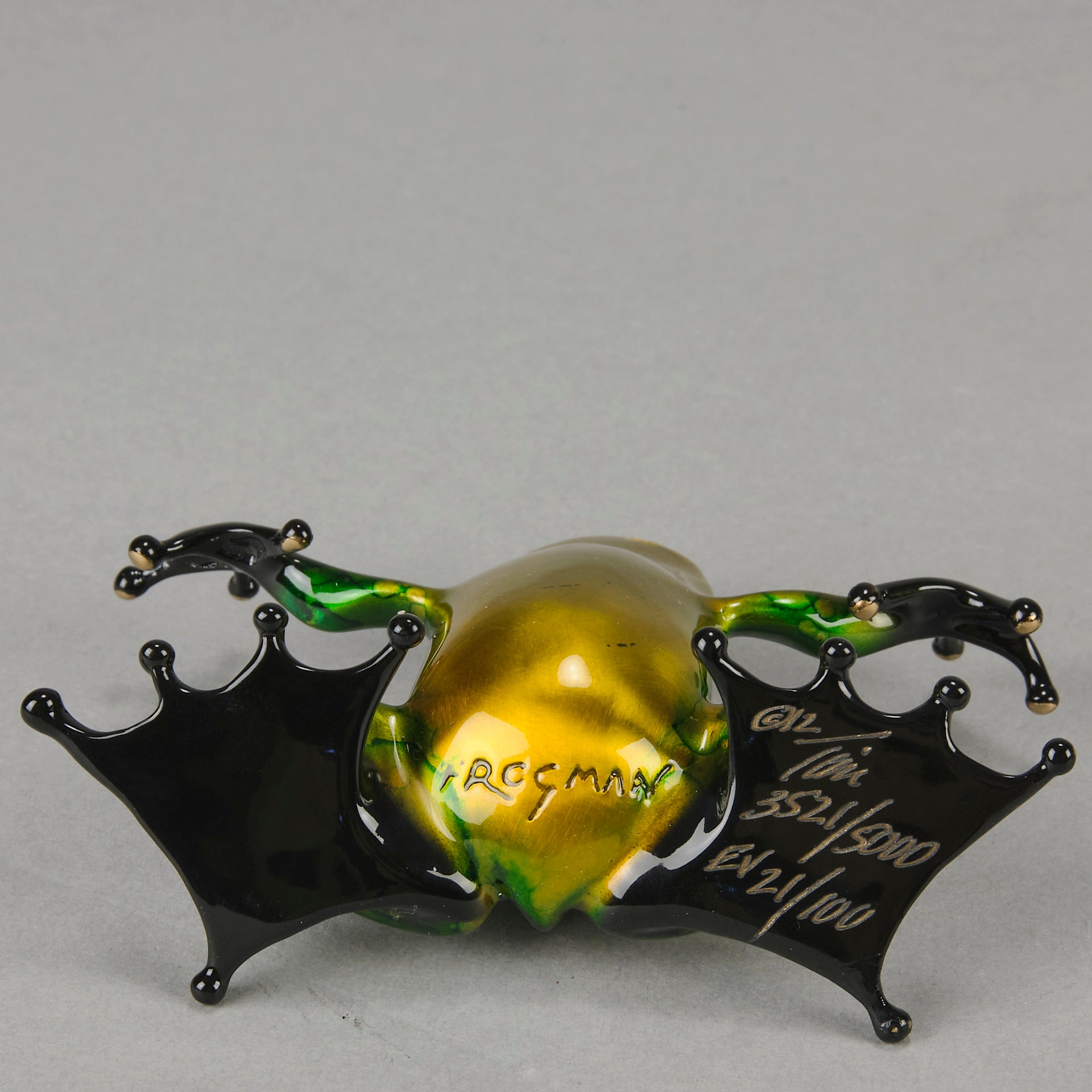 Tim Cotterill Hug - A vibrant limited edition bronze study of a frog balancing on its hind with its frog legs outstretched as if its welcoming a hug - Hickmet Fine Arts