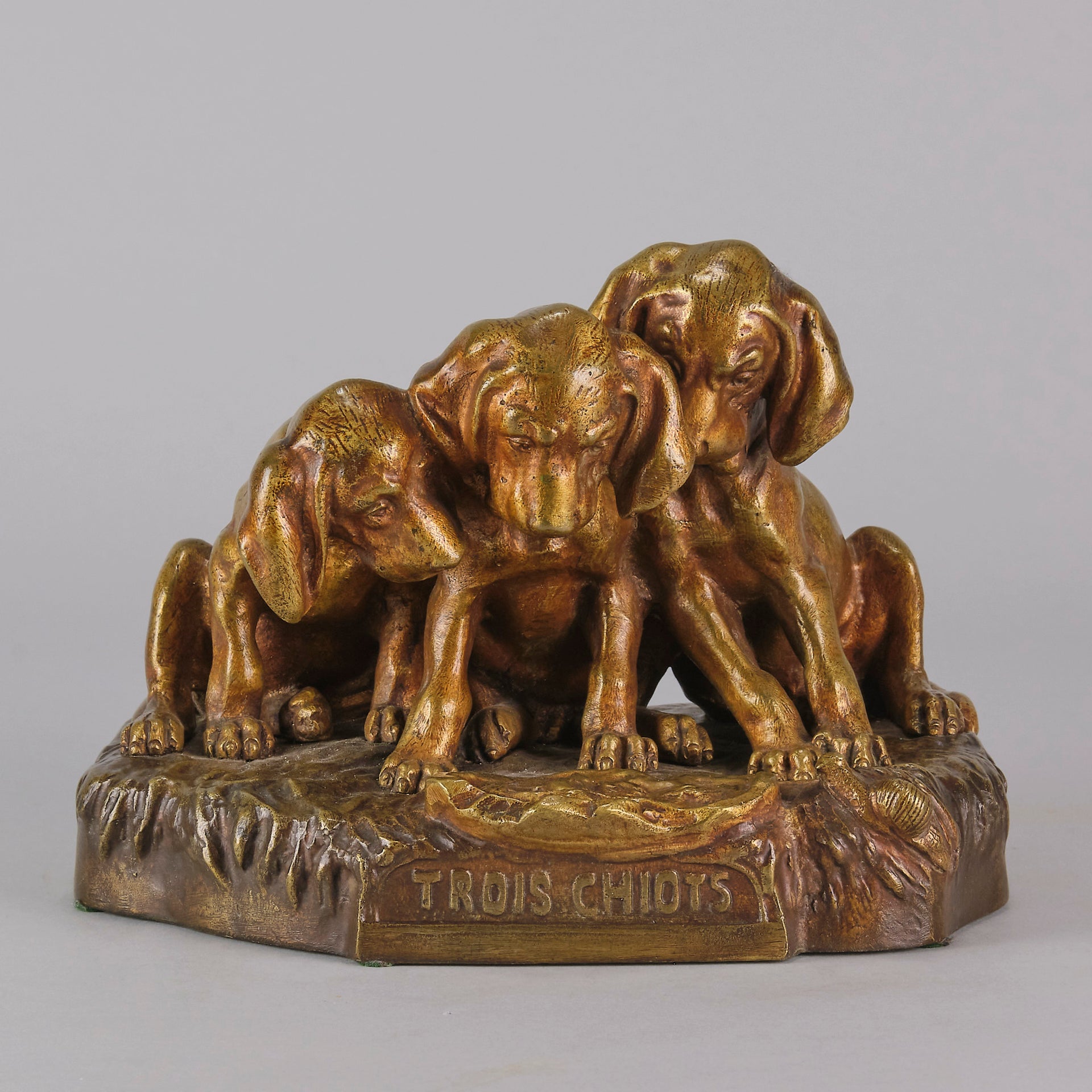 Trois Chiots - Georges Vacossin Bronze - Hickmet Fine Arts 