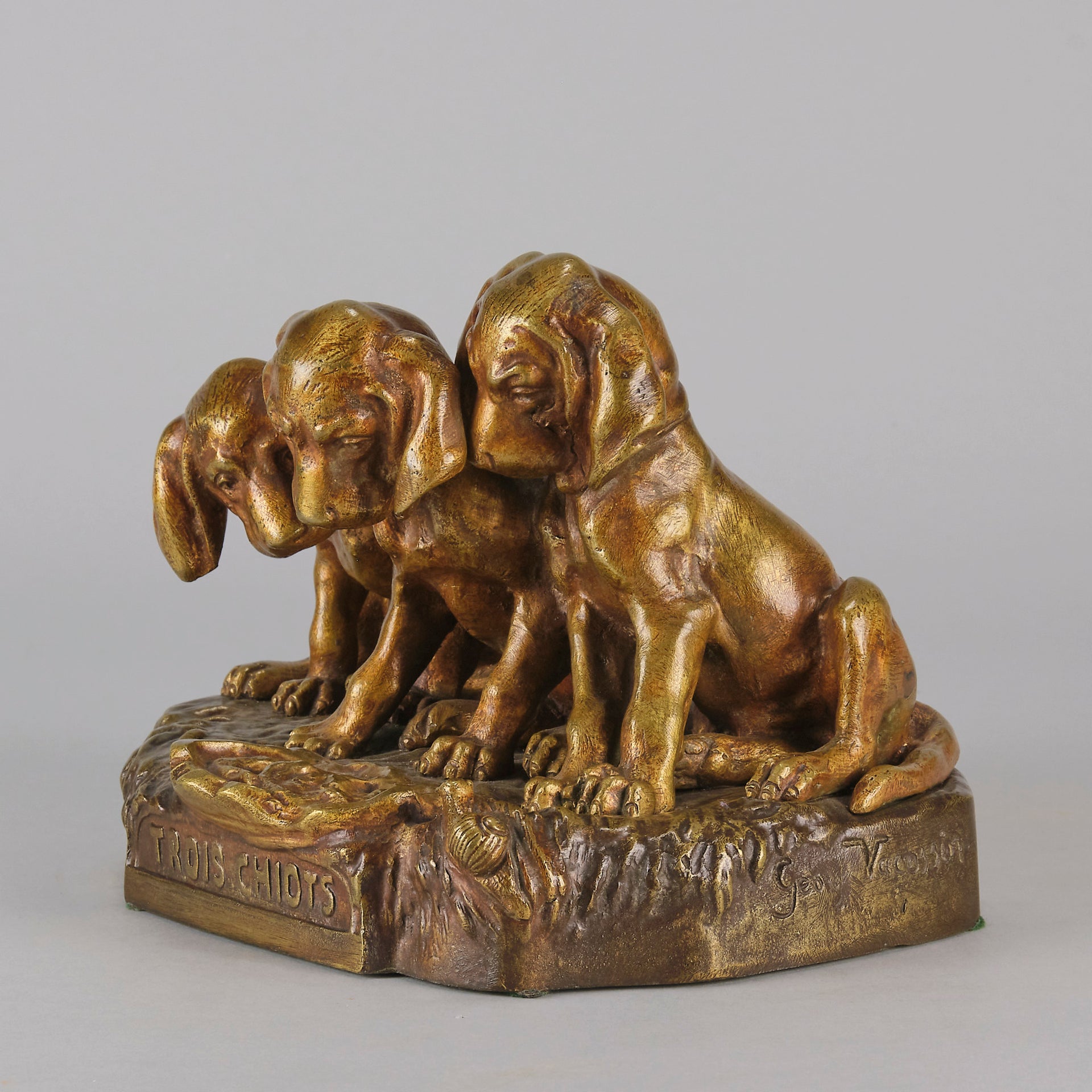 Trois Chiots - Georges Vacossin Bronze - Hickmet Fine Arts 
