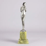 Shy Maiden an Antique Bronze Figure by Josef Adolph depicting a naked beauty in a revealing pose with very fine colour and excellent detail, raised on an onyx base
