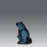 La Grenouille Bleu by Marc Lalique a charming mid 20th Century dark blue polished glass study of a seated frog with a charming look upon its face