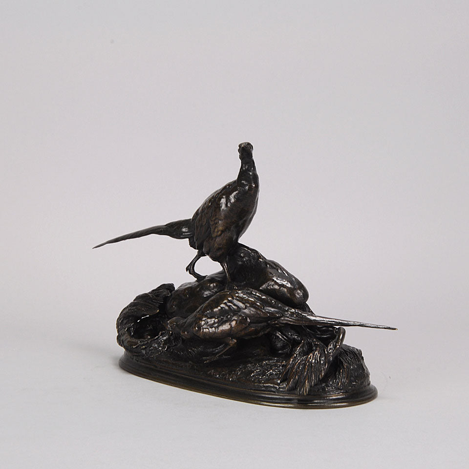 Auguste Cain Bronze of Nesting Pheasants 