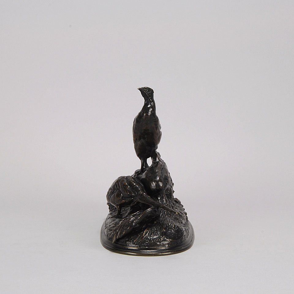 Auguste Cain Bronze of Nesting Pheasants 